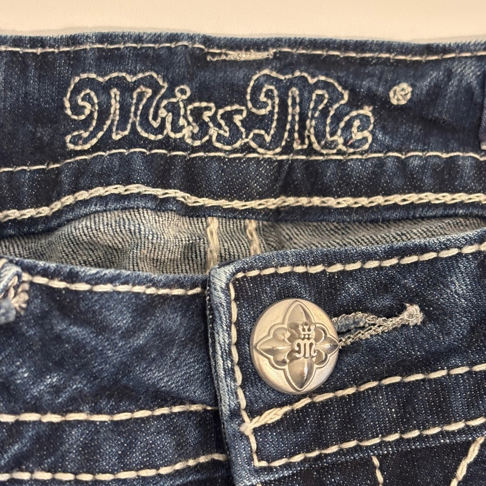 Miss Me Signature Bootcut Blue Jeans Women 27x34 Stretch Western Boho Distress - Picture 2 of 14